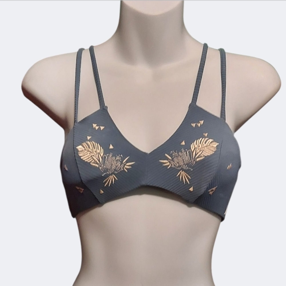 NWT Hurley Blue Quick Dry Ribbed Strappy Bikini Top Size XS